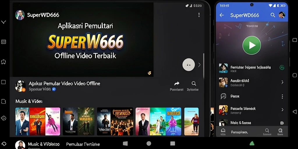 Antarmuka aplikasi SUPERWD666 dengan fitur pemutar video offline.