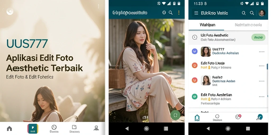 Tampilan antarmuka UUS777 yang sederhana dan elegan untuk edit foto aesthetic.