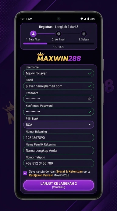 Tampilan halaman daftar maxwin288